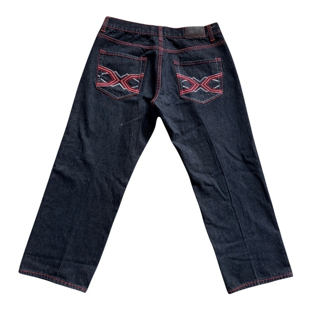 Urban Label Wide Leg Jeans Mens 38x28 Dark Wash Red Contrast Stitch Y2K Baggy